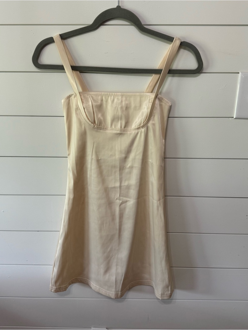 Beige mini slip dress